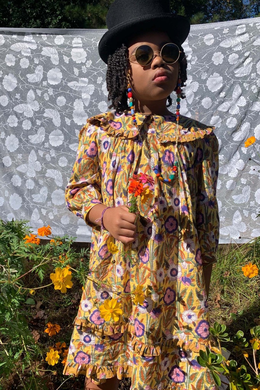 Kids Batsheva | Jabella Fleur X Batsheva Marigold Poppy Kid'S Dress Yellow