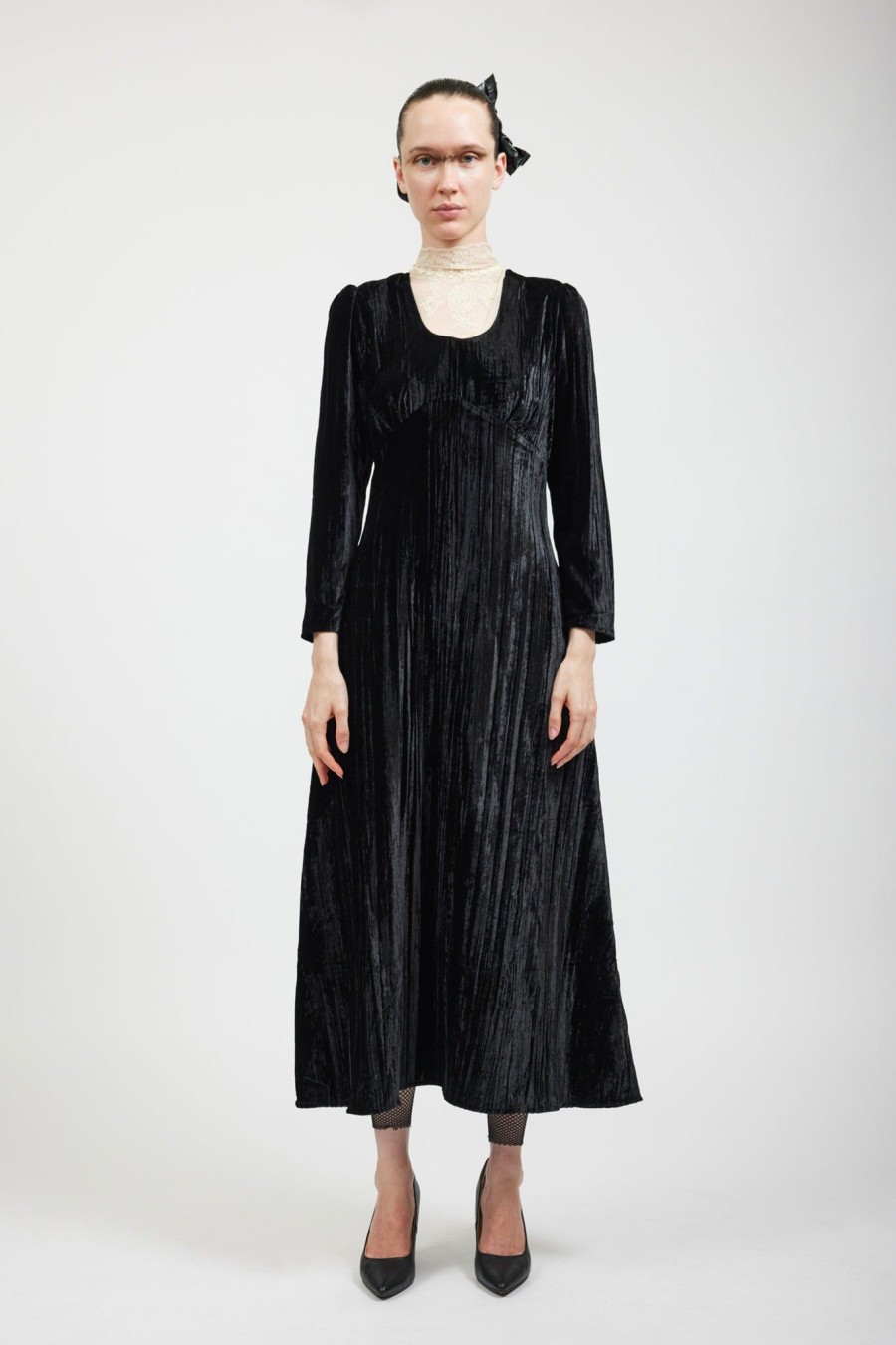 Women Batsheva | Maryjane Dress In Crushed Velvet Black