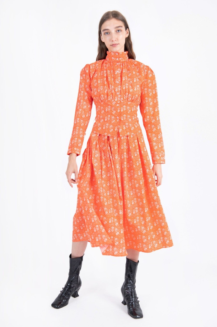 Women Batsheva | Laura Ashley X Batsheva Eres Skirt In Manafon Orange