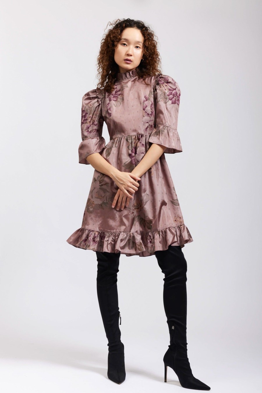 Women Batsheva | Spring Prairie Dress In Deadstock Chintz Moire Purple