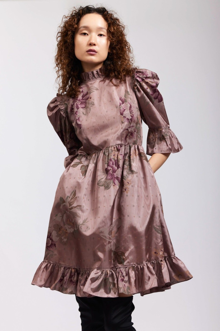 Women Batsheva | Spring Prairie Dress In Deadstock Chintz Moire Purple