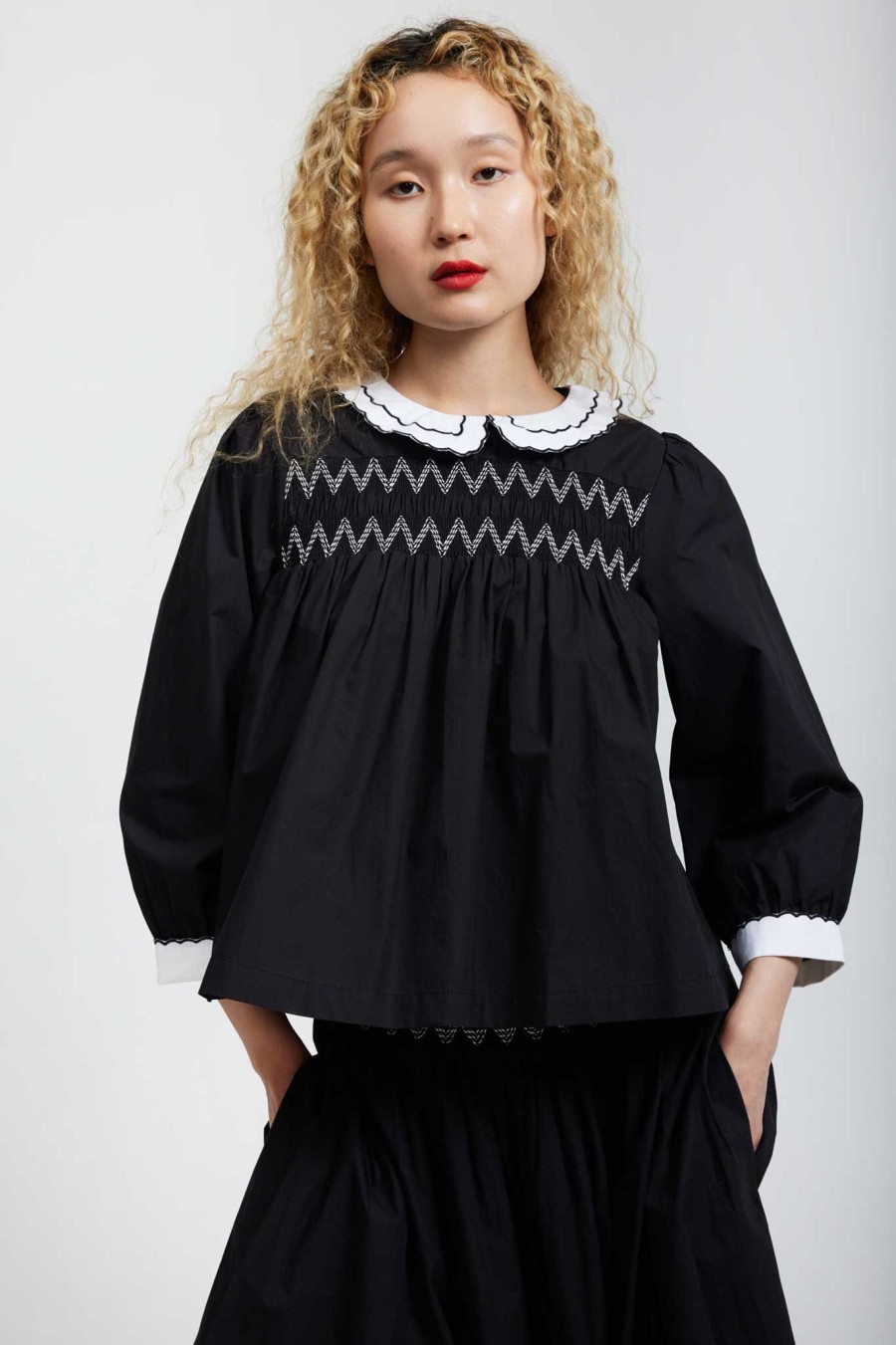 Women Batsheva | Smocked Blouse In Black