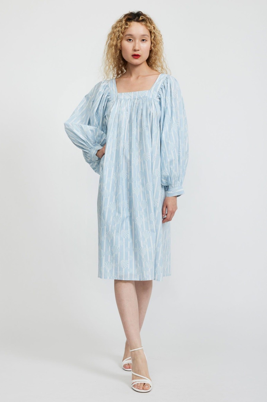 Women Batsheva | Laura Ashley X Batsheva Beaumaris Dress In Honningtoft Shells Blue