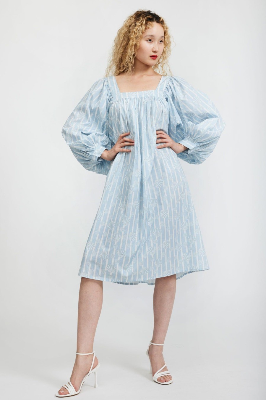 Women Batsheva | Laura Ashley X Batsheva Beaumaris Dress In Honningtoft Shells Blue