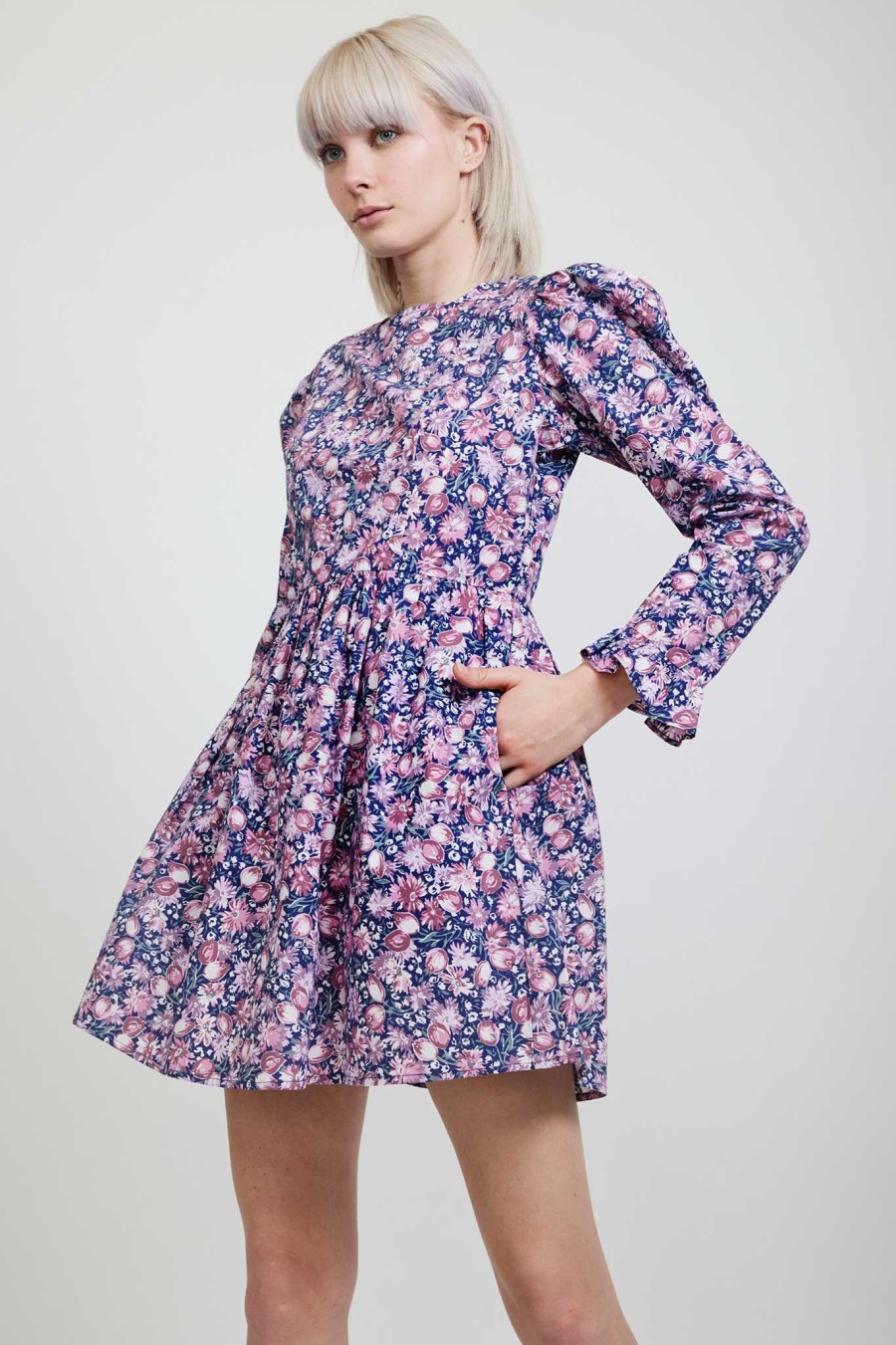 Women Batsheva | Laura Ashley X Batsheva Square Neck Mini Prairie Dress In Inglesham Purple