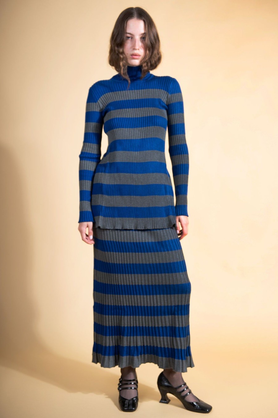 Women Batsheva | Mia Knit Skirt In Blue & Grey Stripe Multi