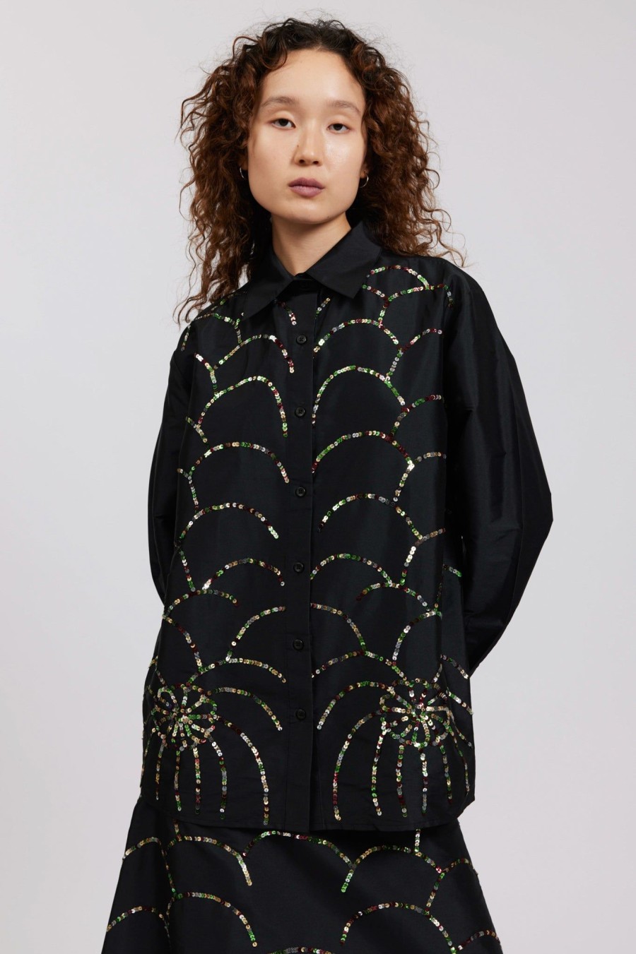 Women Batsheva | Alison Oversized Blouse In Firework Sequins Multi