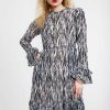 Women Batsheva | Collarless Prairie Dress In Flocked Zebra Black