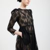 Women Batsheva | Square Neck Mini Prairie Dress In Lace Black