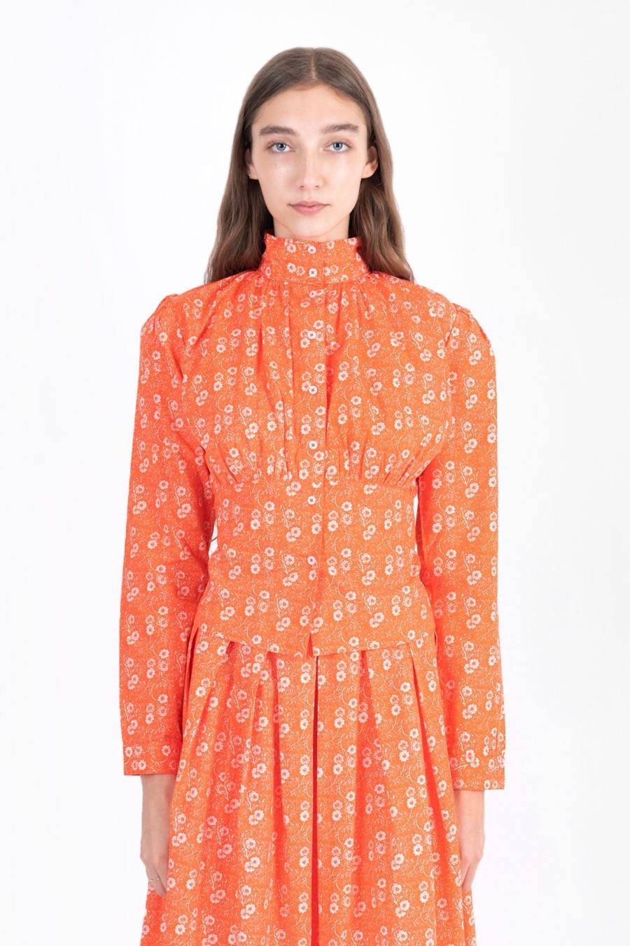 Women Batsheva | Laura Ashley X Batsheva Thistle Blouse In Manafon Orange