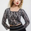 Women Batsheva | Long Sleeve Dirndl Top In Flocked Zebra Black