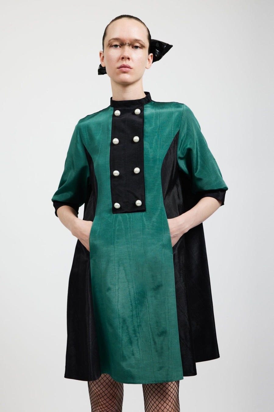 Women Batsheva | Beray Coat Dress In Ocean Moire Green