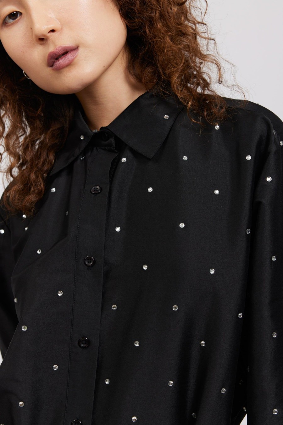 Women Batsheva | Oversized Button Up In Rhinestone Black