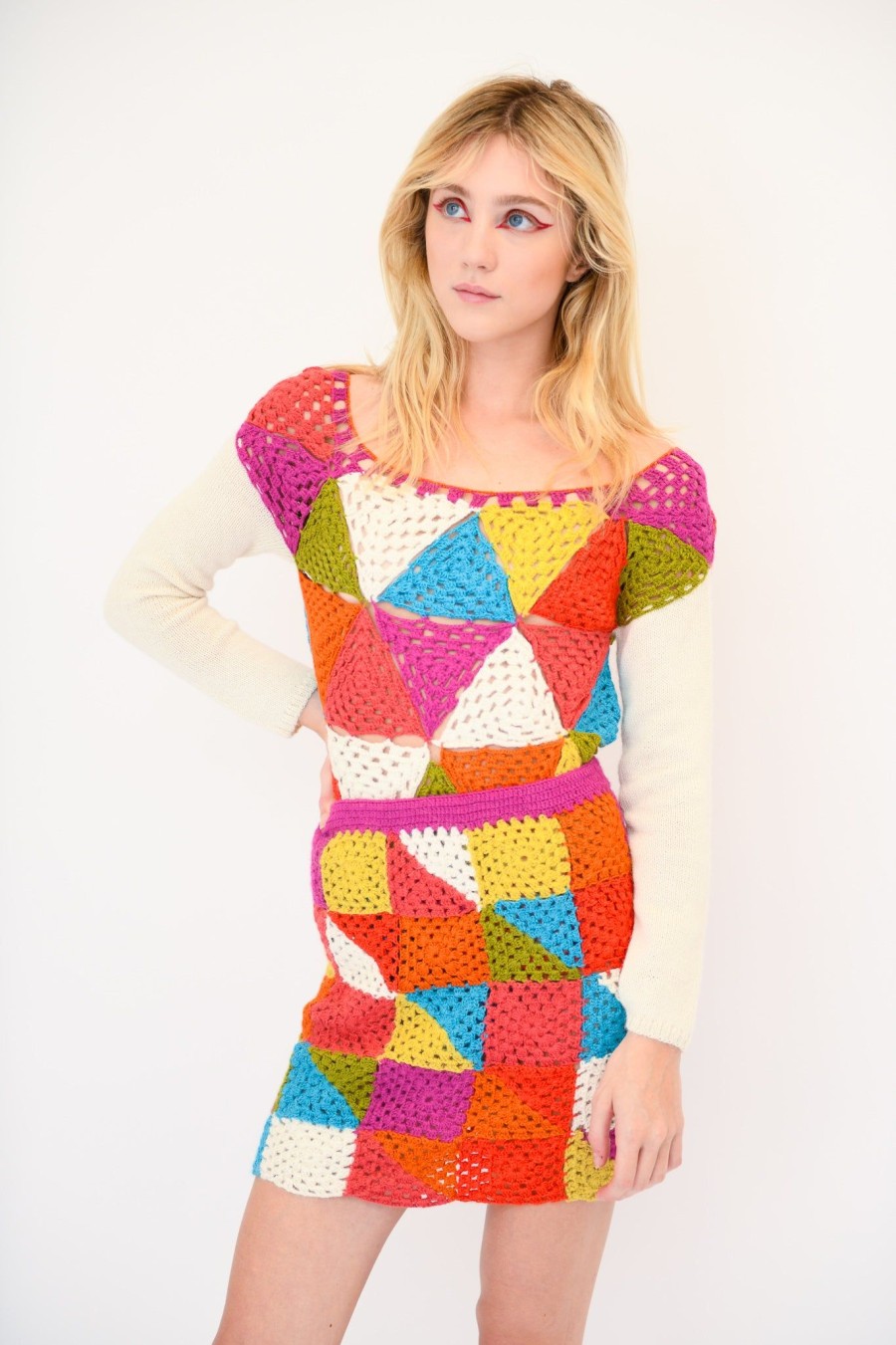 Women Batsheva | Vivien Crochet Sweater In Triangle Multi