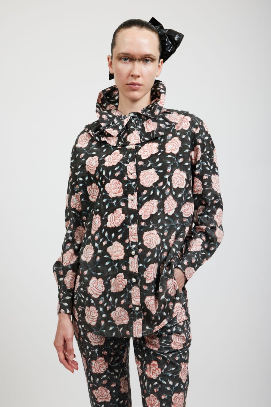 Women Batsheva | Apollo Blouse In Black Watercolor Floral Multi