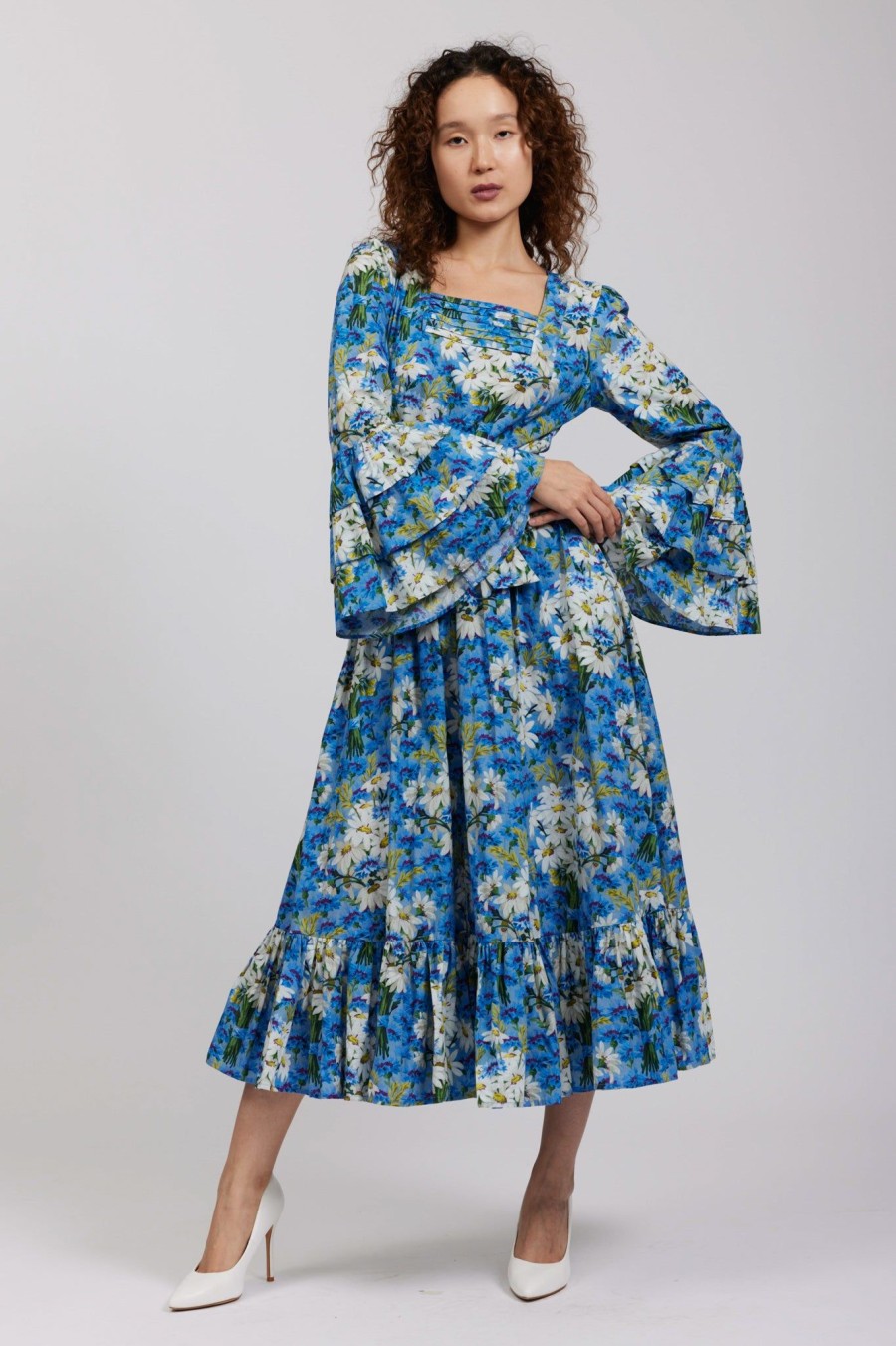 Women Batsheva | Laura Ashley X Batsheva Waverly Dress In Mirfield Blue