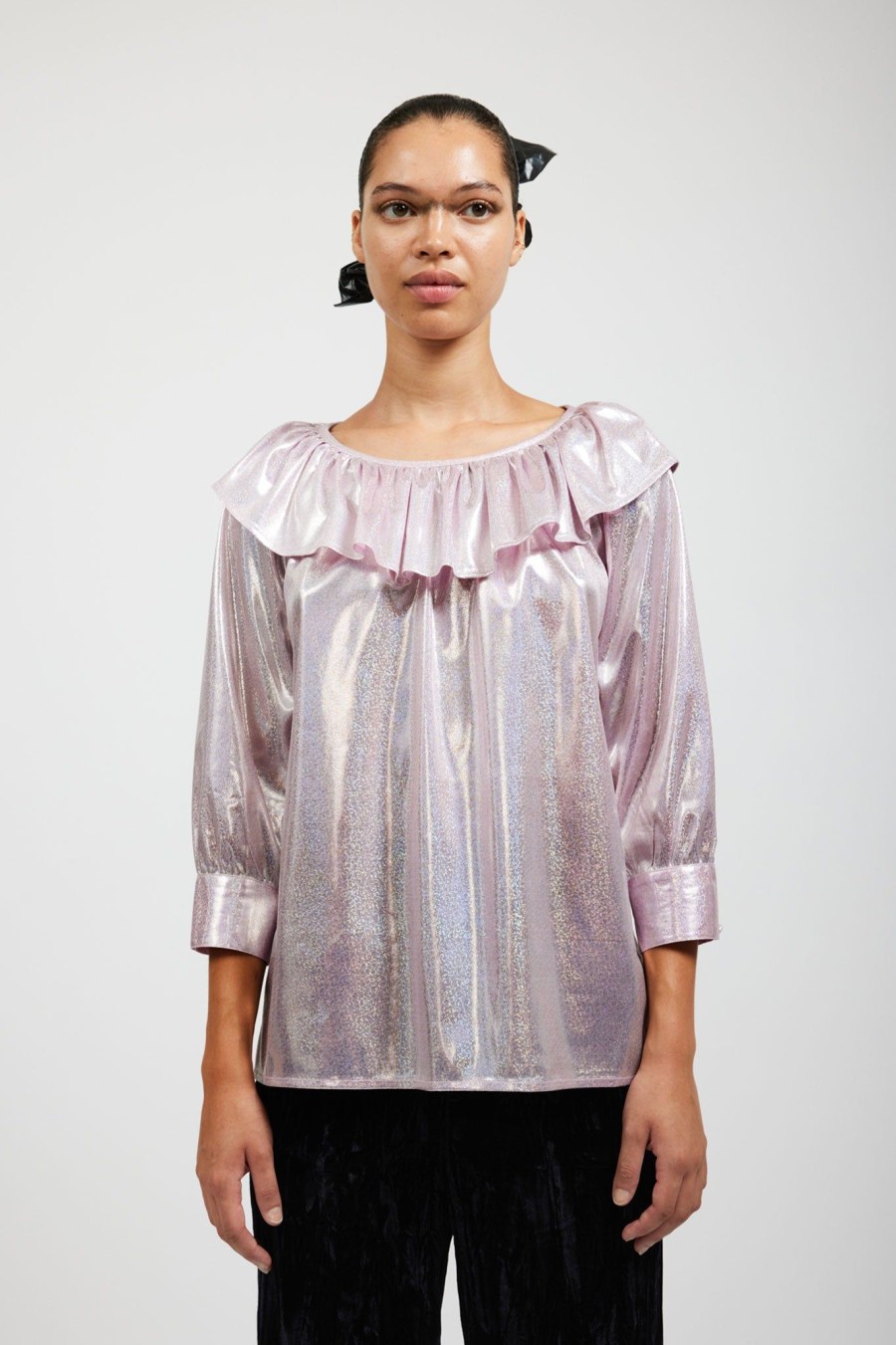 Women Batsheva | Barrymore Blouse In Pink Holographic Purple