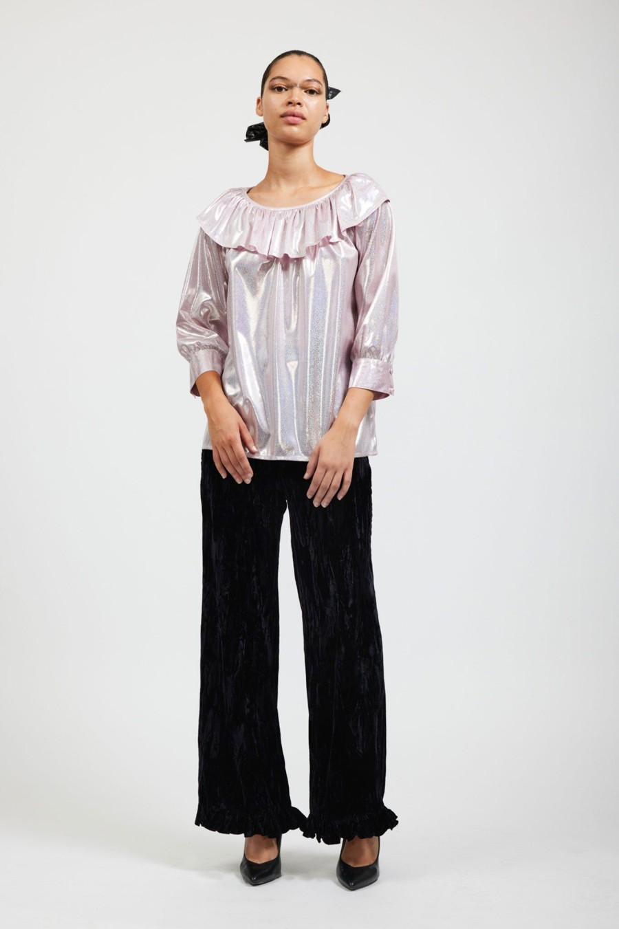 Women Batsheva | Barrymore Blouse In Pink Holographic Purple