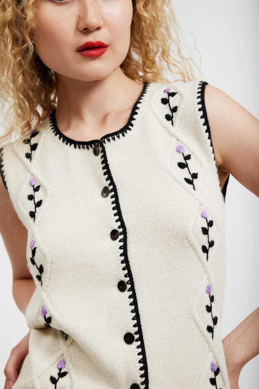 Women Batsheva | Blythe Knit Vest In Alpaca Cream