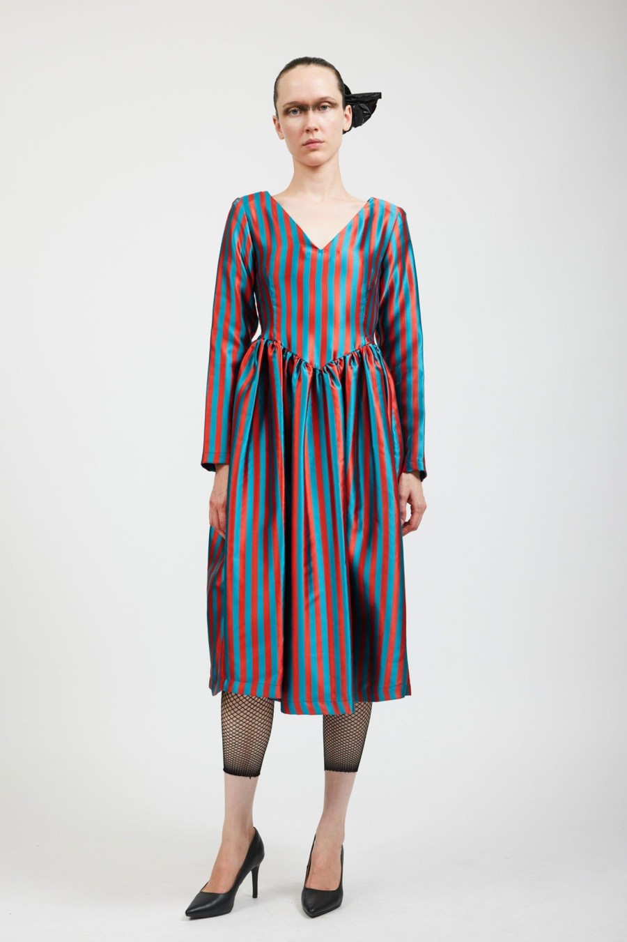 Women Batsheva | Vivienne Dress In Teal/Rust Stripe Multi