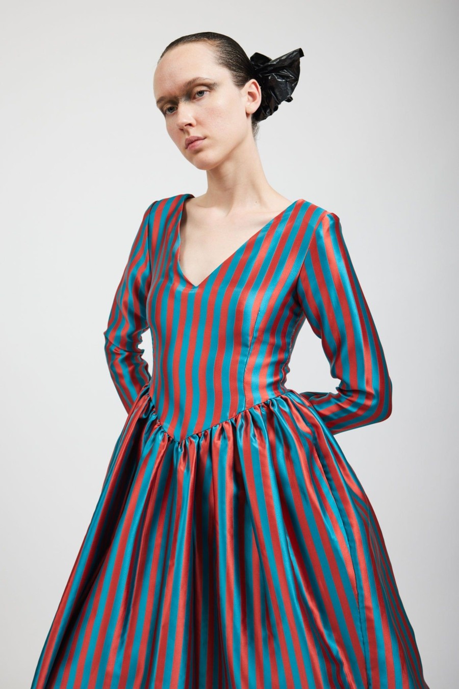 Women Batsheva | Vivienne Dress In Teal/Rust Stripe Multi