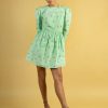 Women Batsheva | Square Neck Mini Prairie Dress In Mint Rose Green