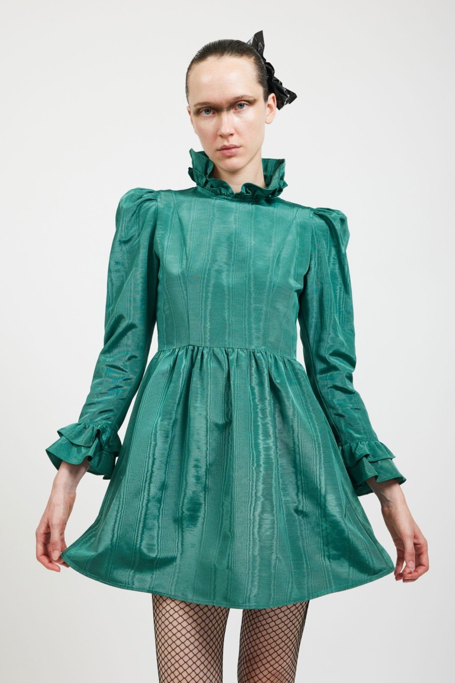 Women Batsheva | Mini Prairie Dress In Ocean Moire Green