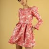 Women Batsheva | Square Neck Mini Prairie Dress In Carmine Jacquard Pink