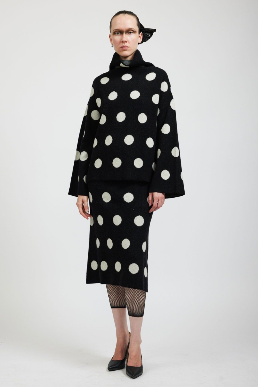 Women Batsheva | Saga Polka Dot Cashmere Skirt In Black