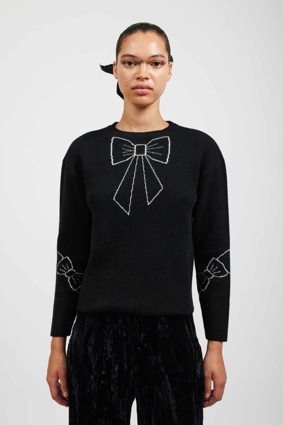 Women Batsheva | Bow Jacquard Sweater In Black