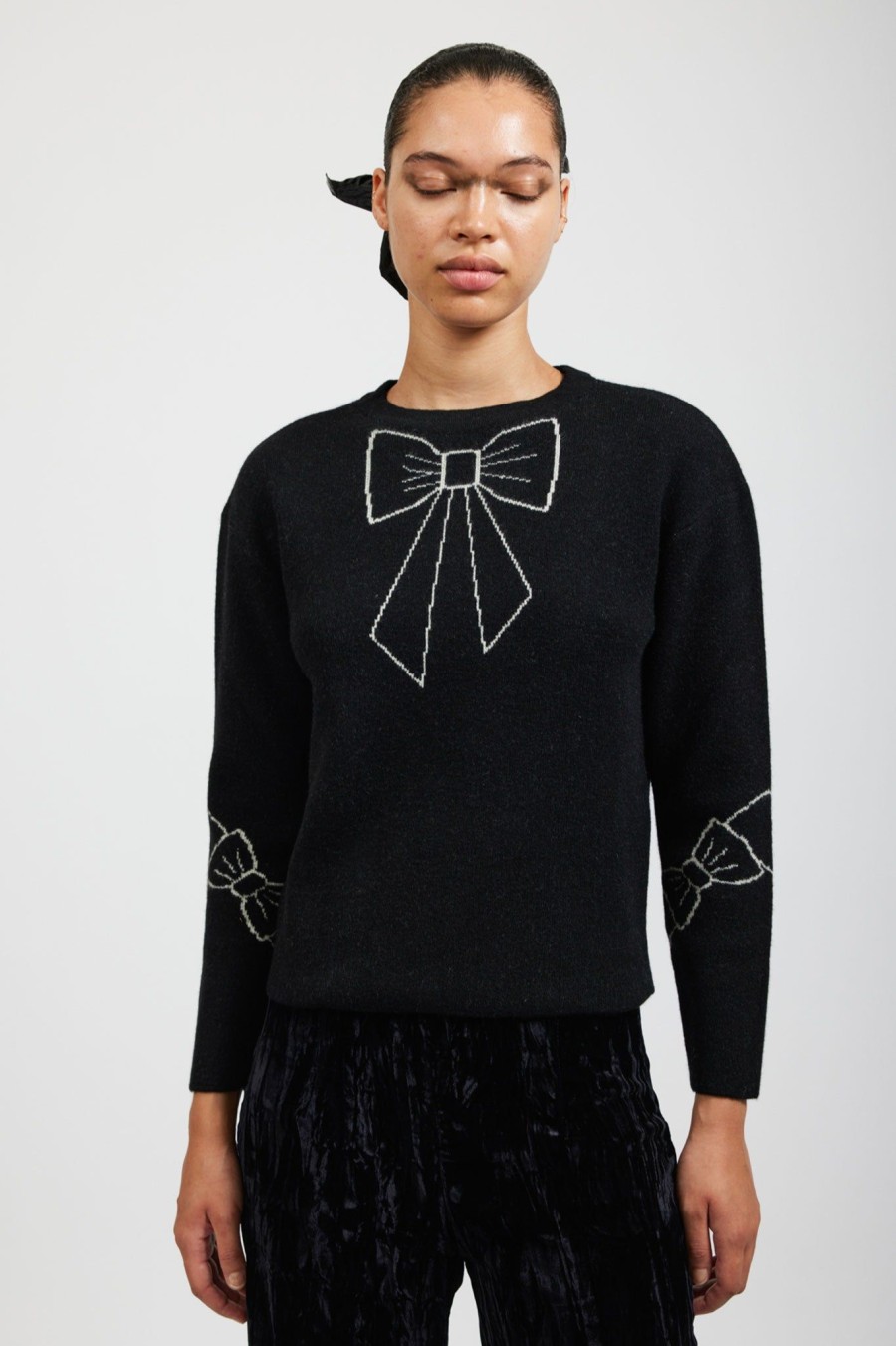 Women Batsheva | Bow Jacquard Sweater In Black