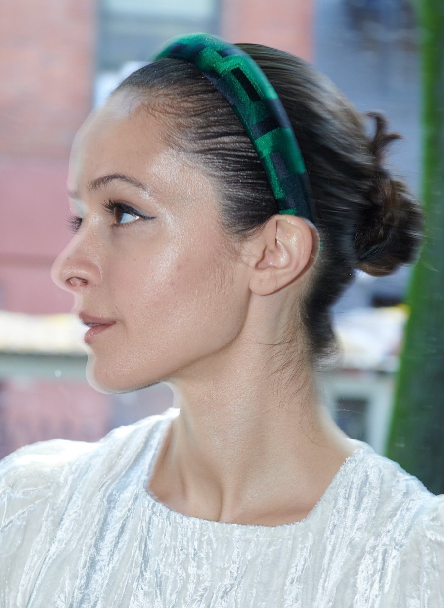 Women Batsheva | Headband In Green Deco Silk Green Silk