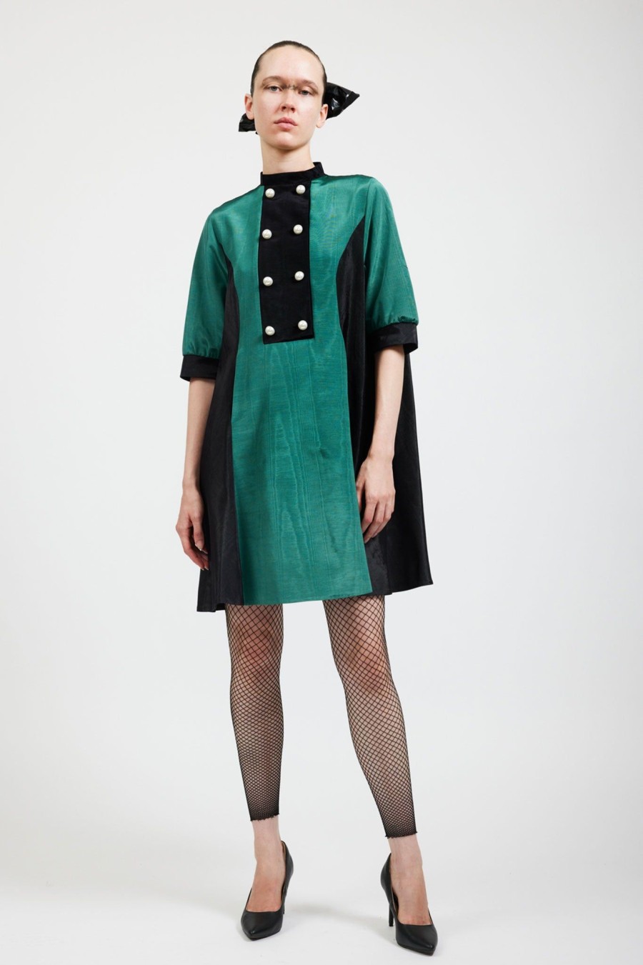 Women Batsheva | Beray Coat Dress In Ocean Moire Green