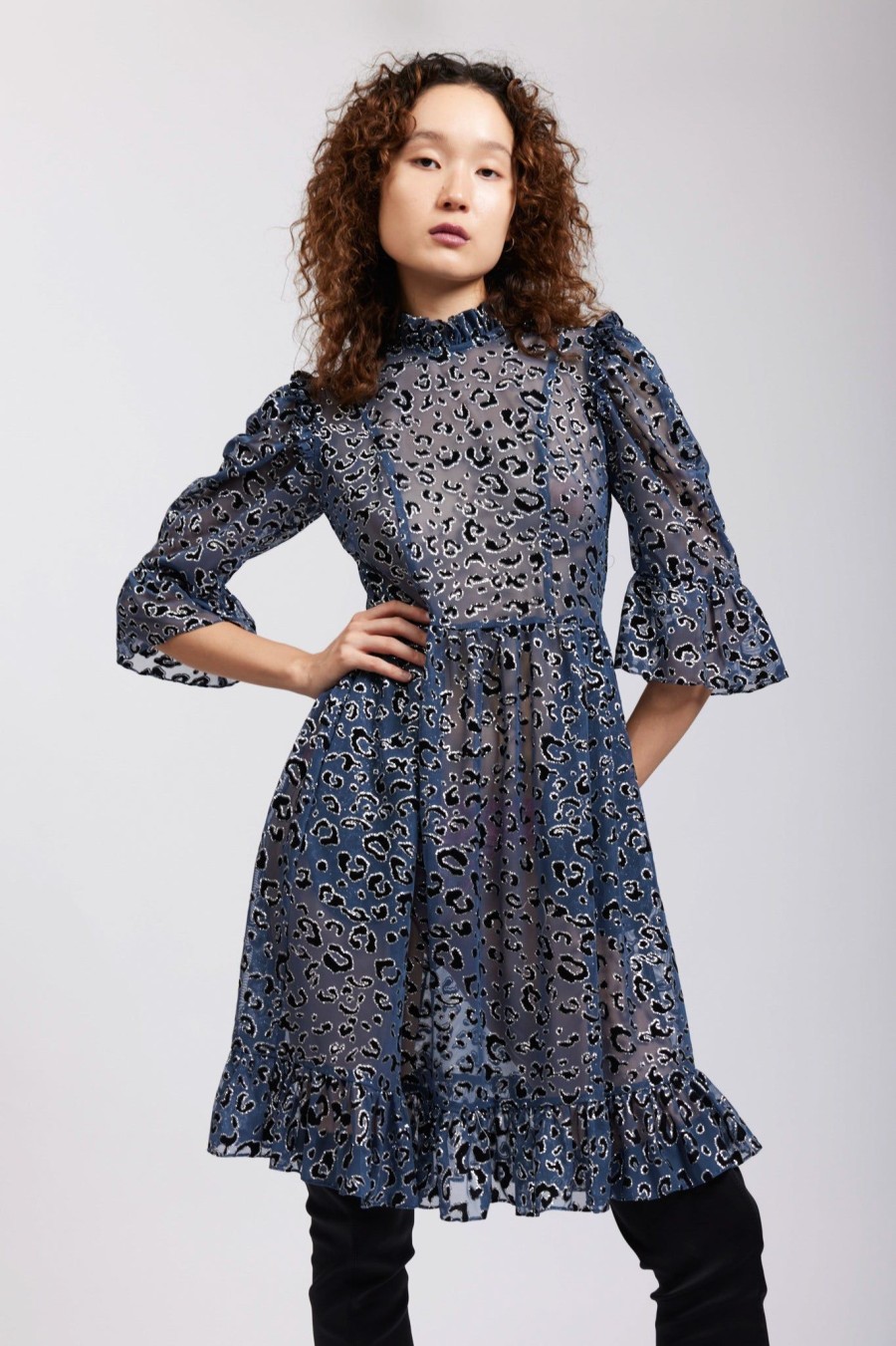 Women Batsheva | Spring Prairie Dress In Grey Leopard Mesh Multi