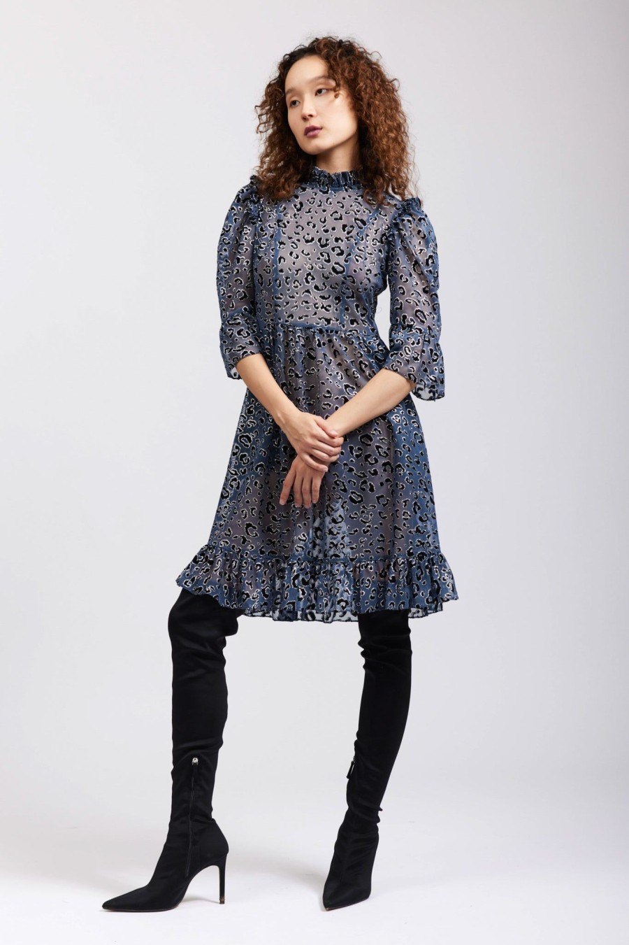 Women Batsheva | Spring Prairie Dress In Grey Leopard Mesh Multi