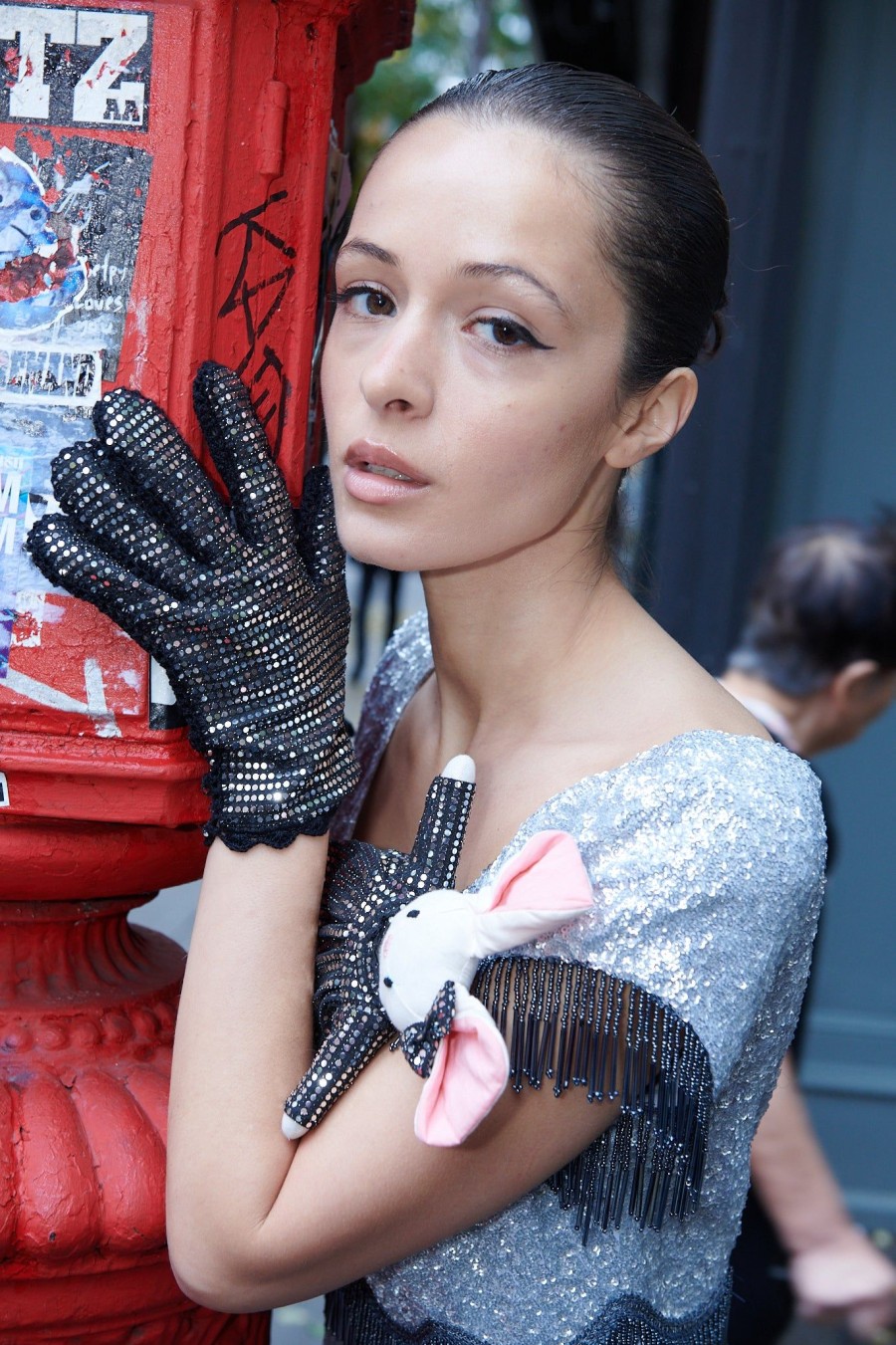 Women Batsheva | Gloves In Silver Sequins