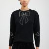 Women Batsheva | Bow Jacquard Sweater In Black