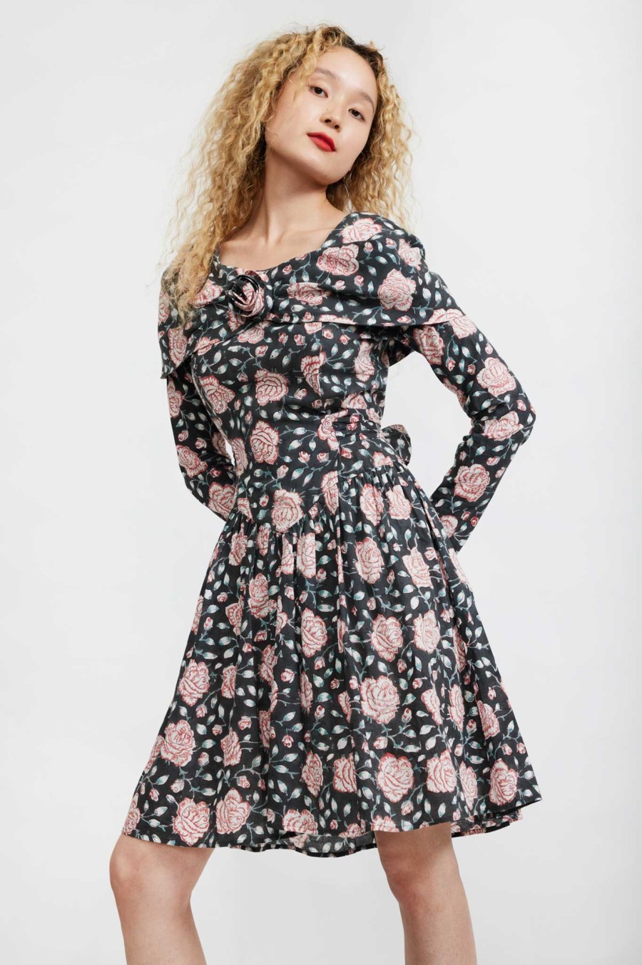 Women Batsheva | Salt Dress In Black Watercolor Floral Multi