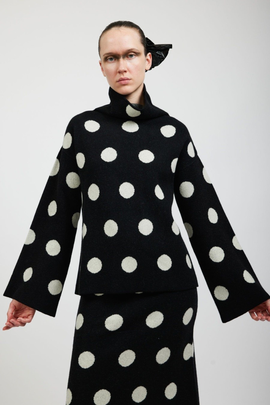 Women Batsheva | Saga Polka Dot Cashmere Turtleneck In Black