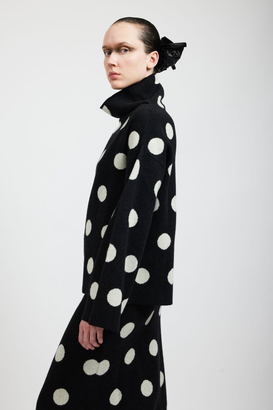 Women Batsheva | Saga Polka Dot Cashmere Turtleneck In Black