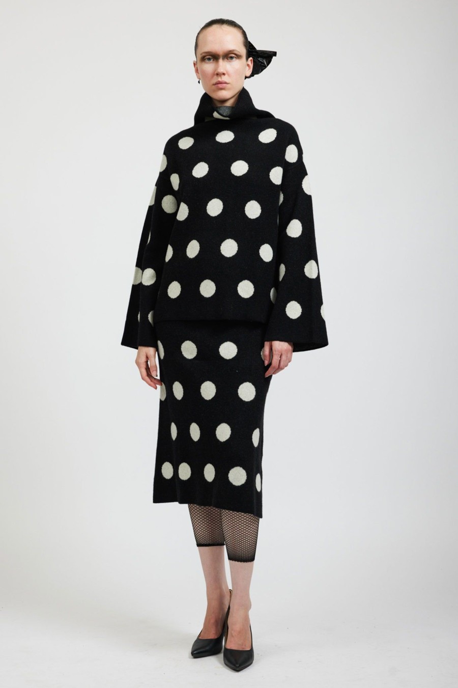 Women Batsheva | Saga Polka Dot Cashmere Skirt In Black