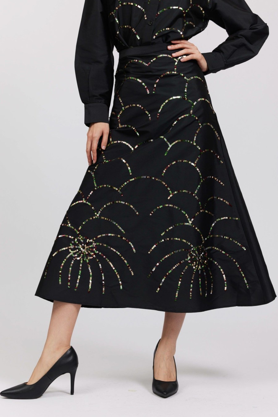 Women Batsheva | Alison Skirt In Firework Sequins Black