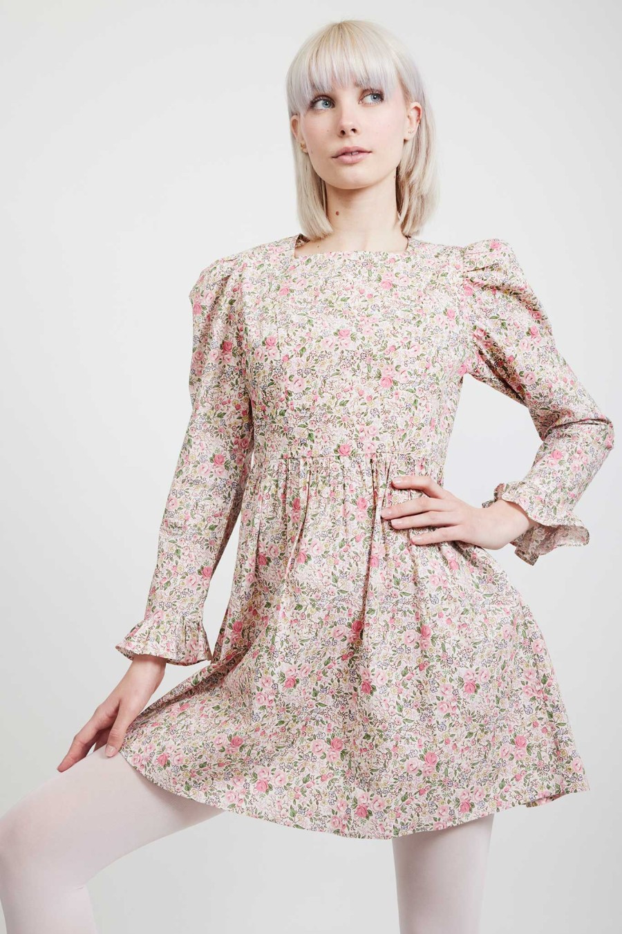 Women Batsheva | Laura Ashley X Batsheva Square Neck Mini Prairie Dress In Rowena Pink