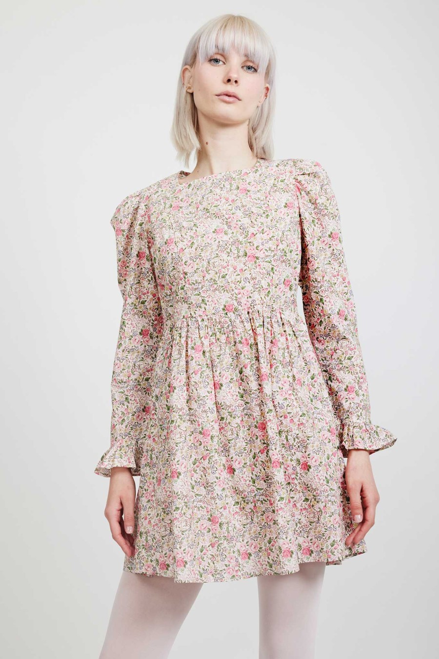 Women Batsheva | Laura Ashley X Batsheva Square Neck Mini Prairie Dress In Rowena Pink