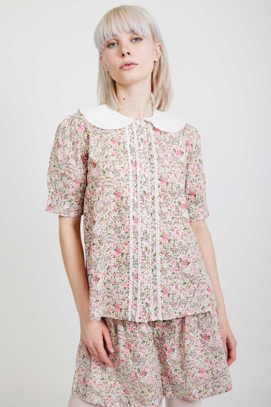 Women Batsheva | Laura Ashley X Batsheva Sioned Blouse In Rowena Pink