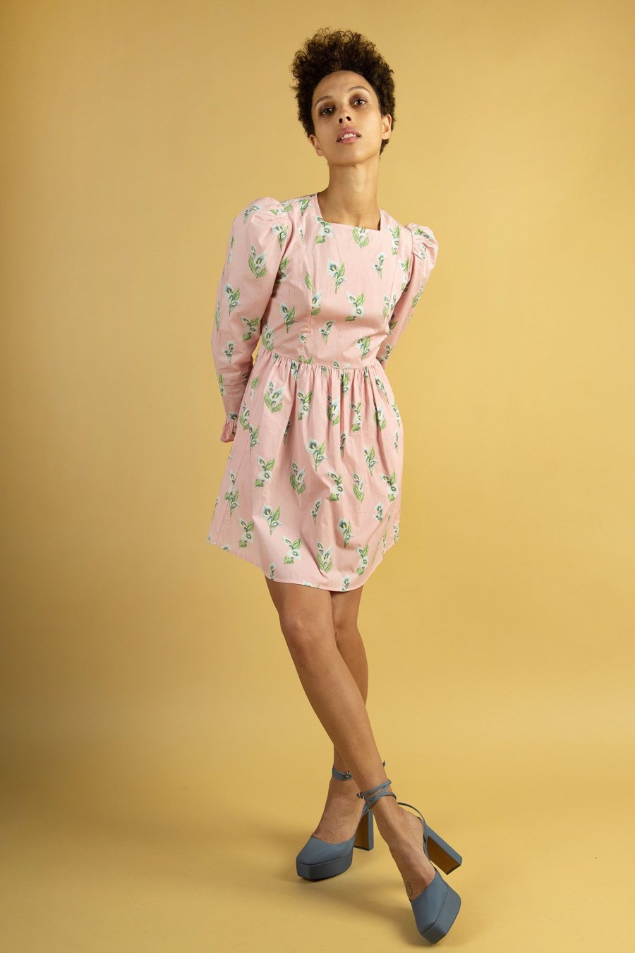 Women Batsheva | Square Neck Mini Prairie Dress In Blush Calla Lily Pink