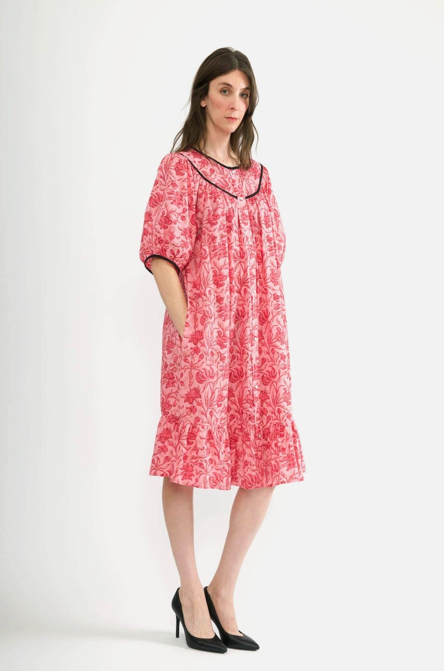 Women Batsheva | Snap Housedress In Floral Block Print Pink