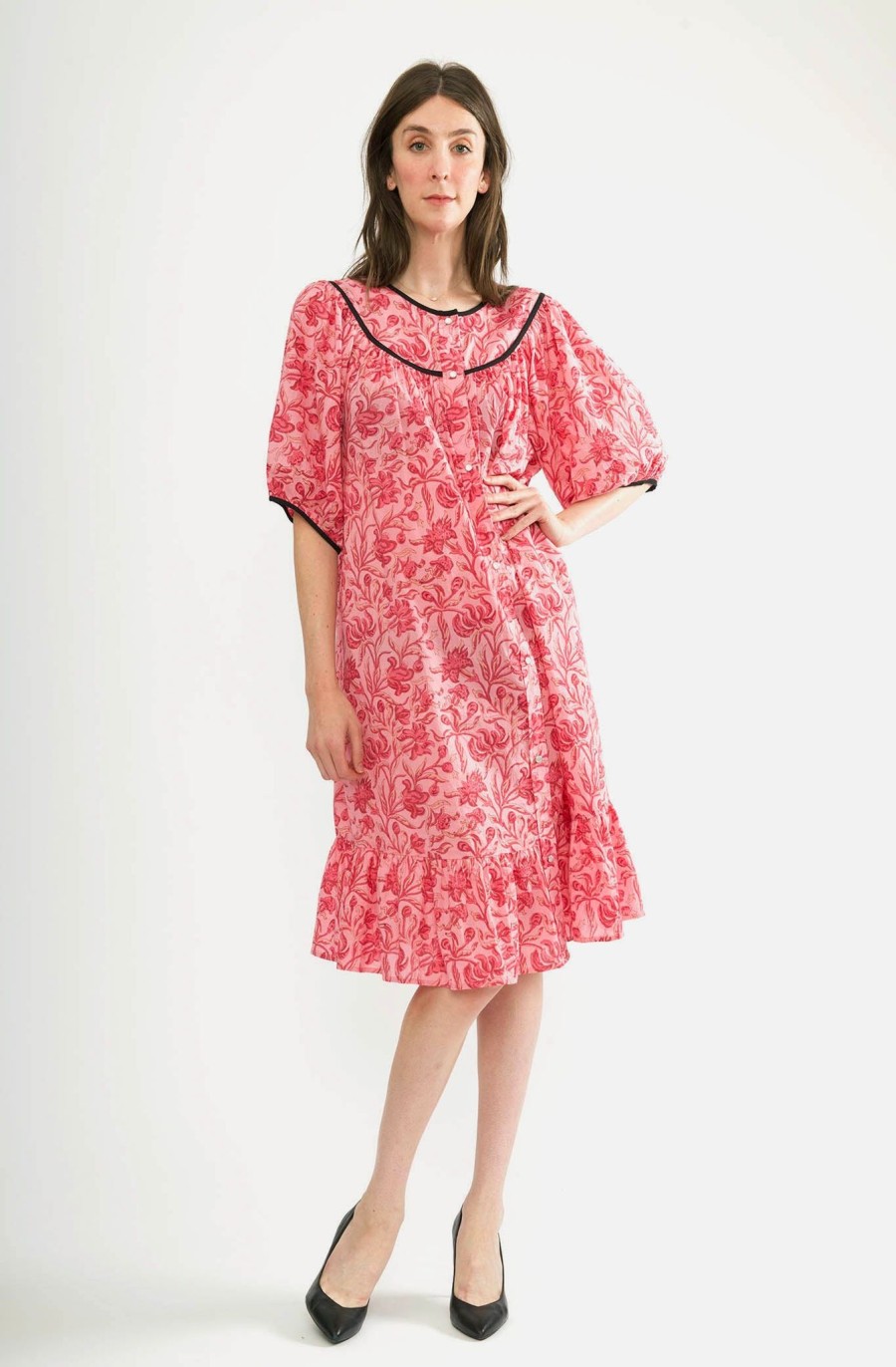 Women Batsheva | Snap Housedress In Floral Block Print Pink