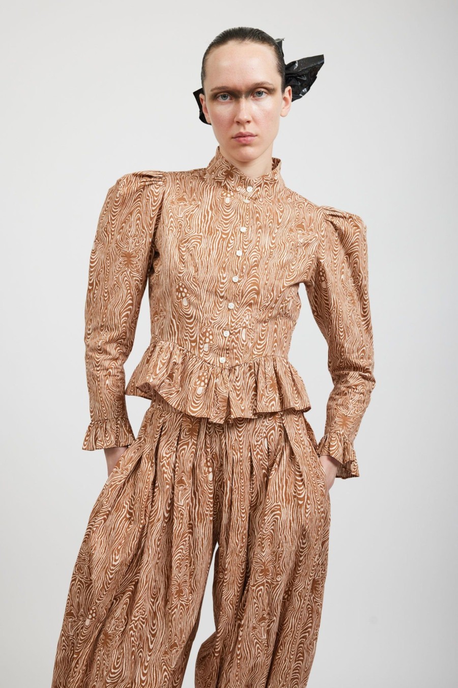 Women Batsheva | Grace Blouse In Woodgrain Fantasy Brown