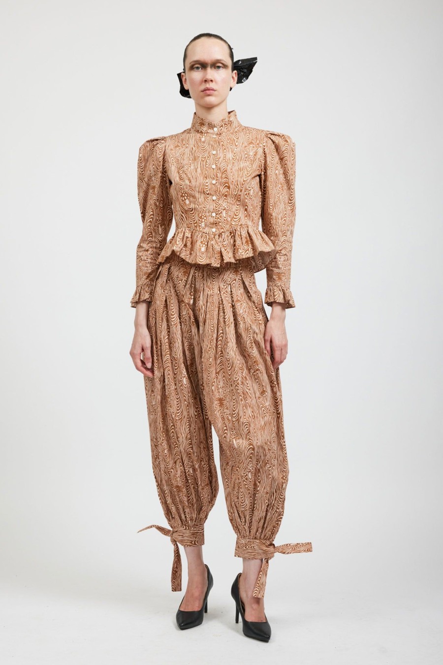 Women Batsheva | Grace Blouse In Woodgrain Fantasy Brown